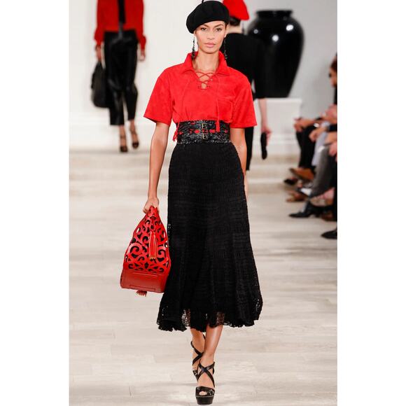 Ralph Lauren Collection Purple Label Silk Midi Skirt L Crochet Knit Runway 2013